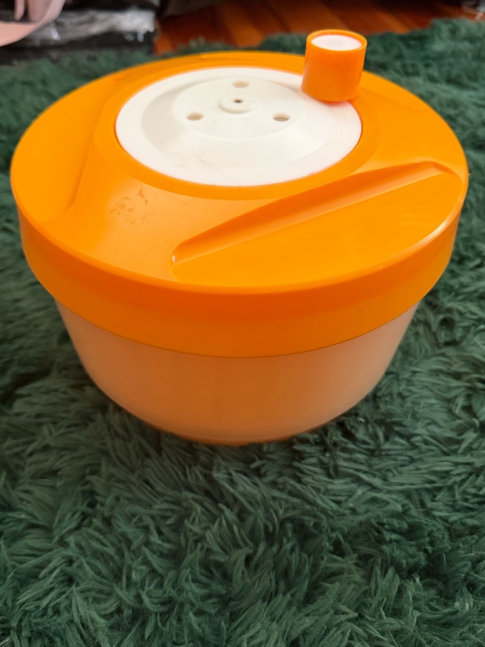 Vintage Tupperware Salad Spinner | Orange & White | 3-Piece Lettuce Spinner | Ma